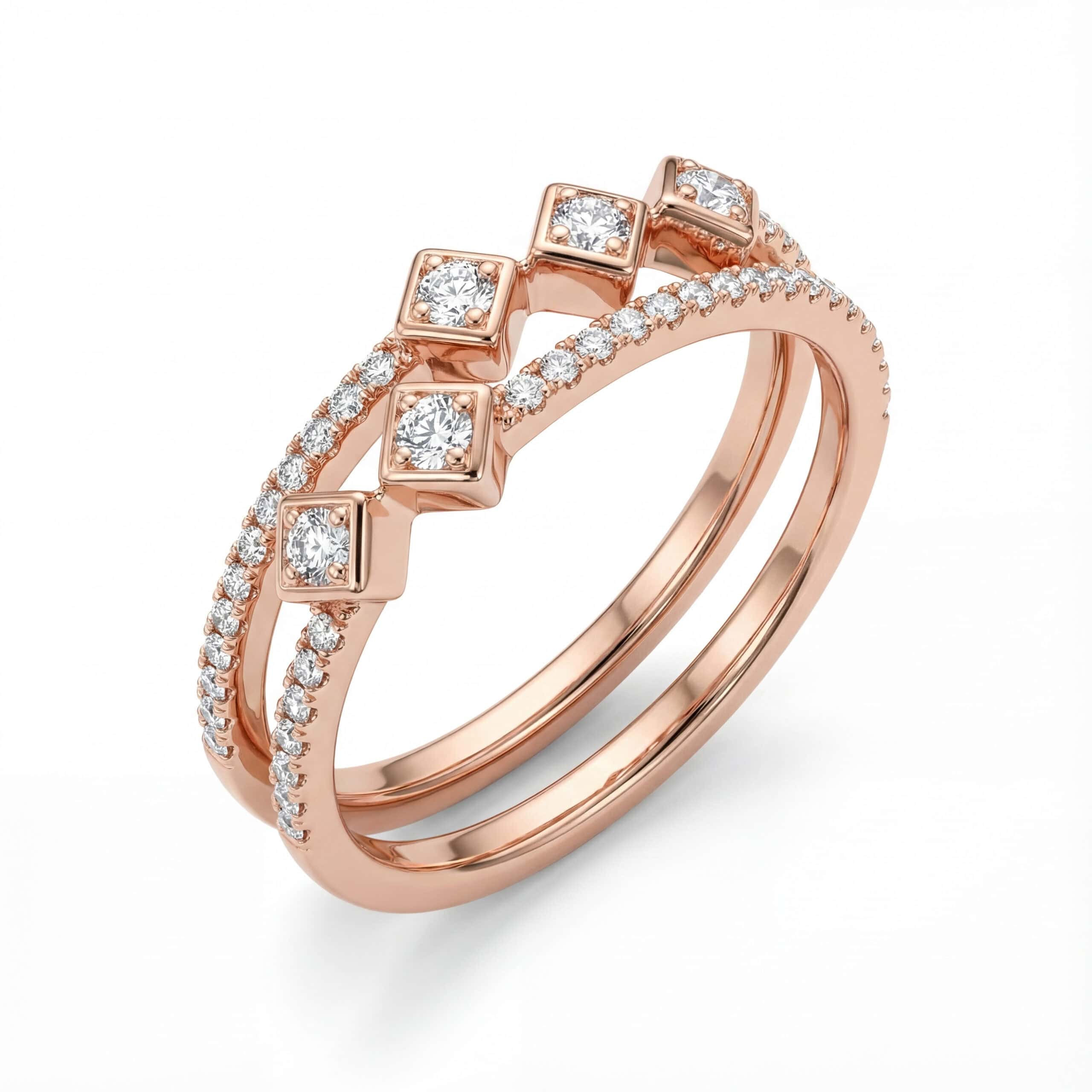 טבעת רבועים עם יהלומים