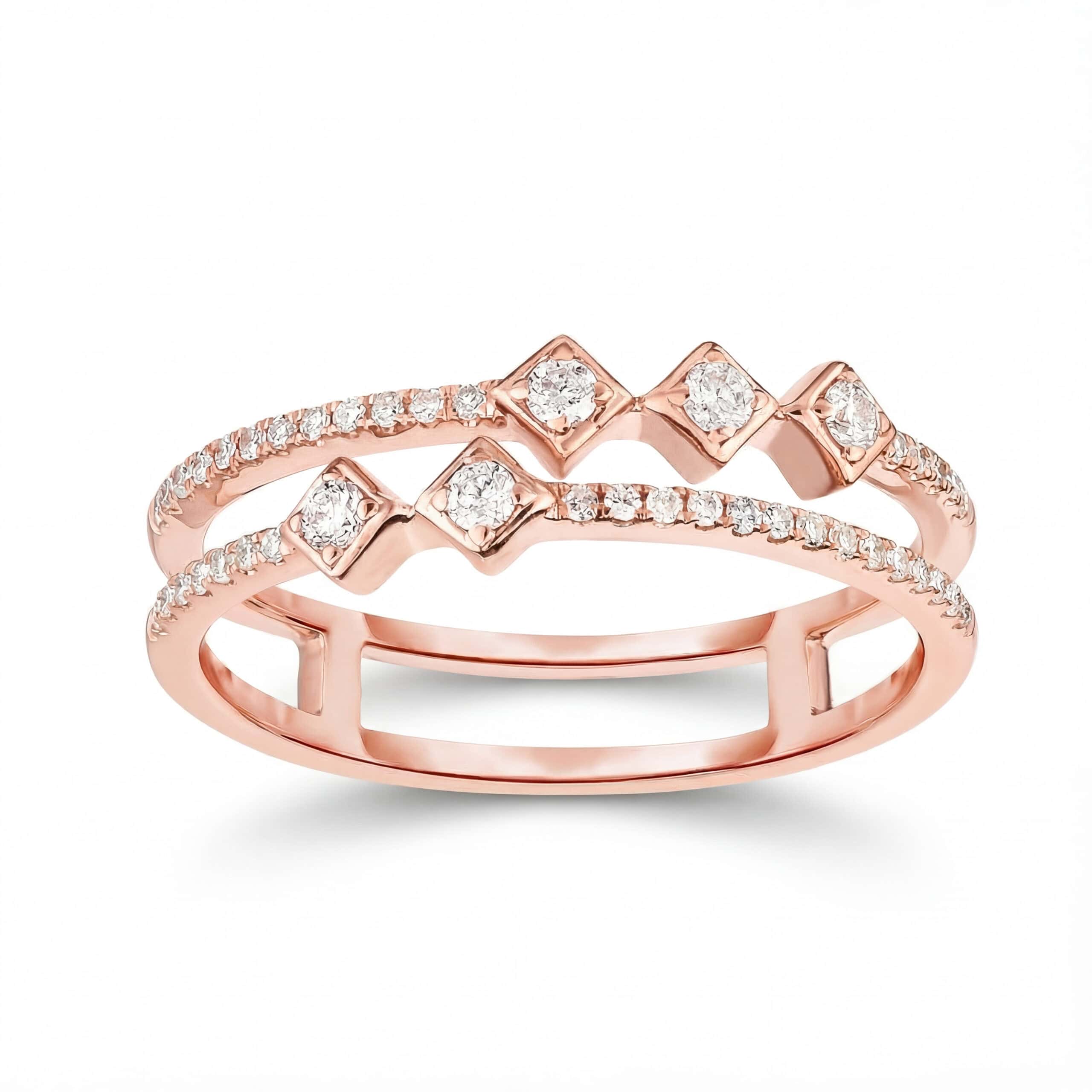 טבעת זהב 5 ריבועים עם יהלומים - Renee – תמונה 3