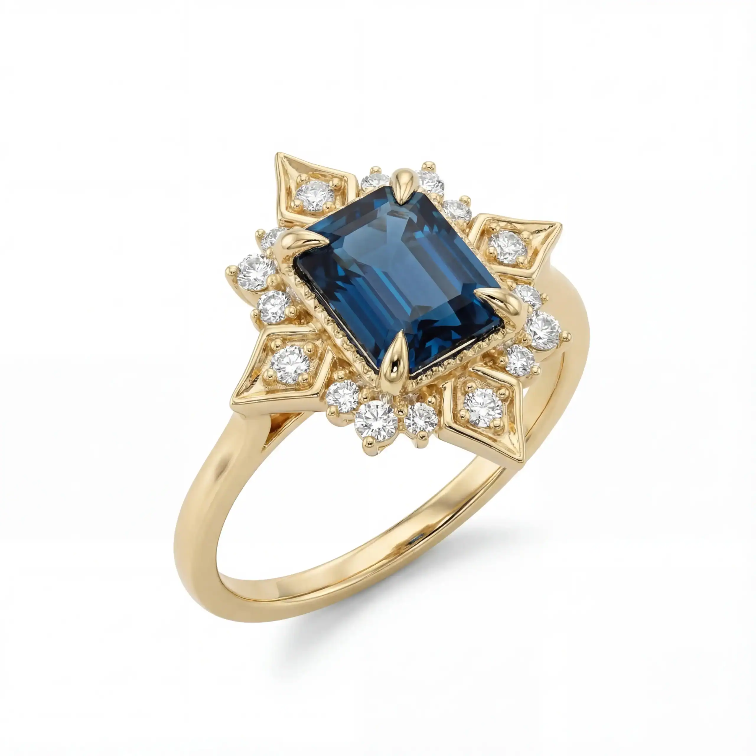 טבעת אבן חן ספיר עם יהלומים