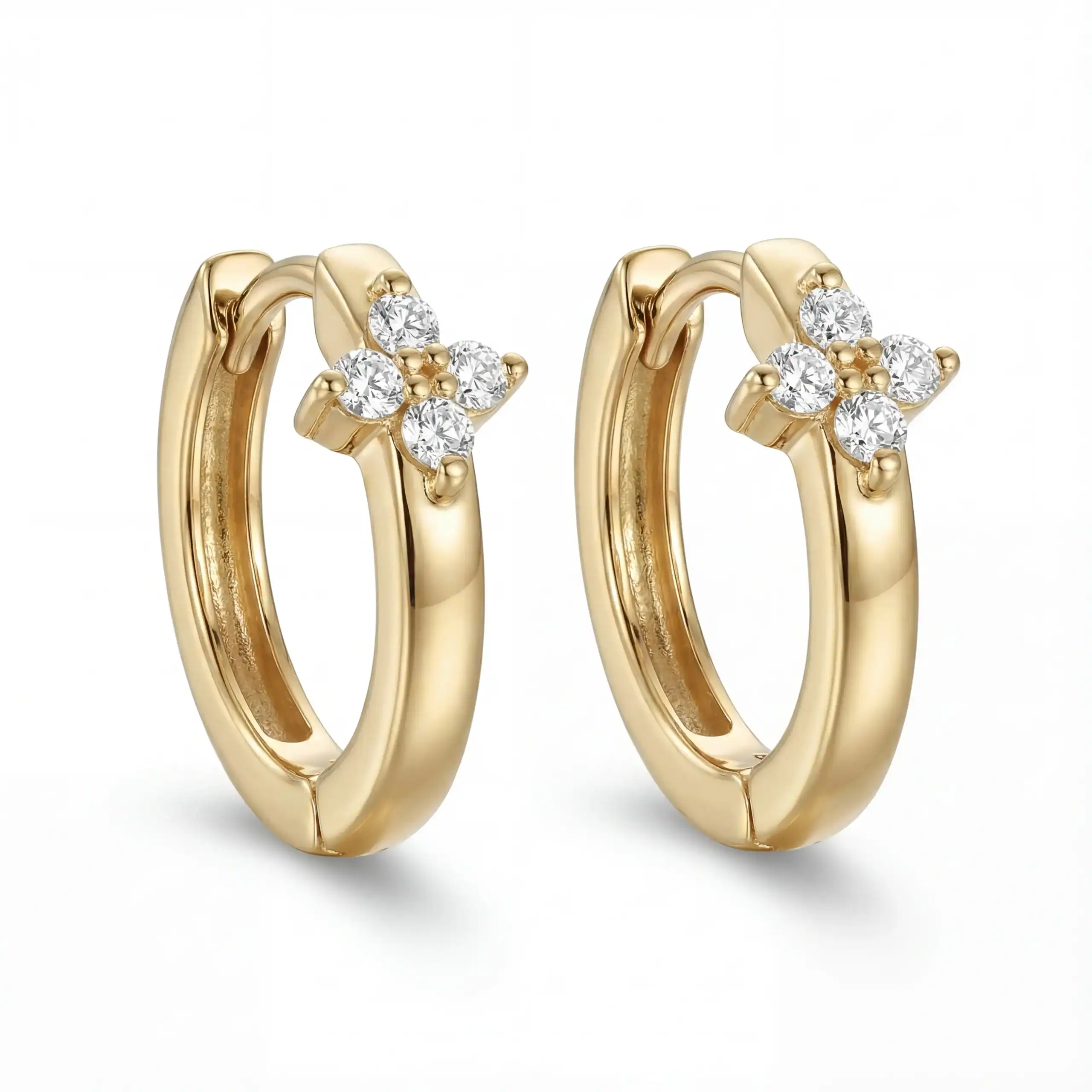 עגילי חישוק 4 יהלומים