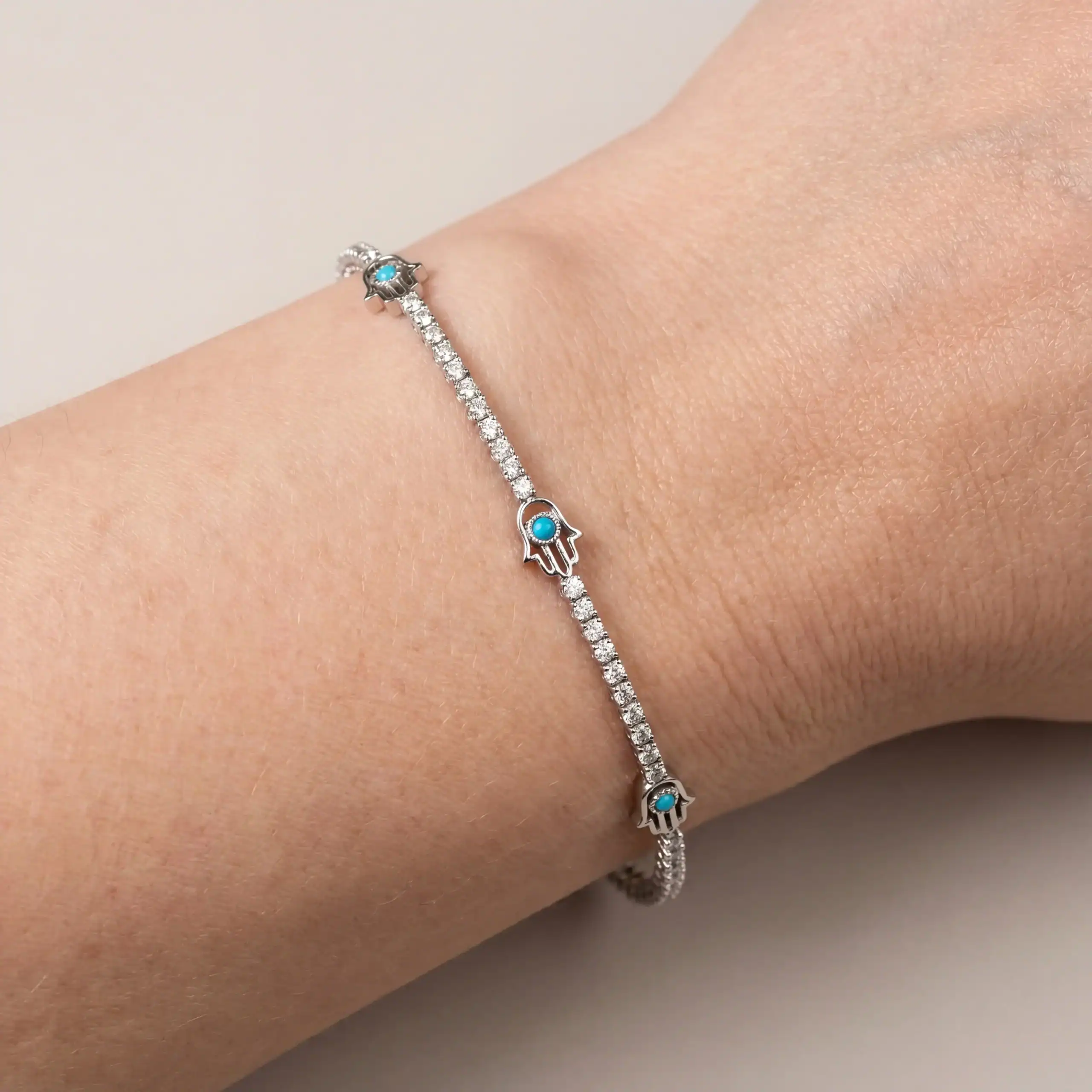 צמיד טניס חמסות טורקיז - tiffany