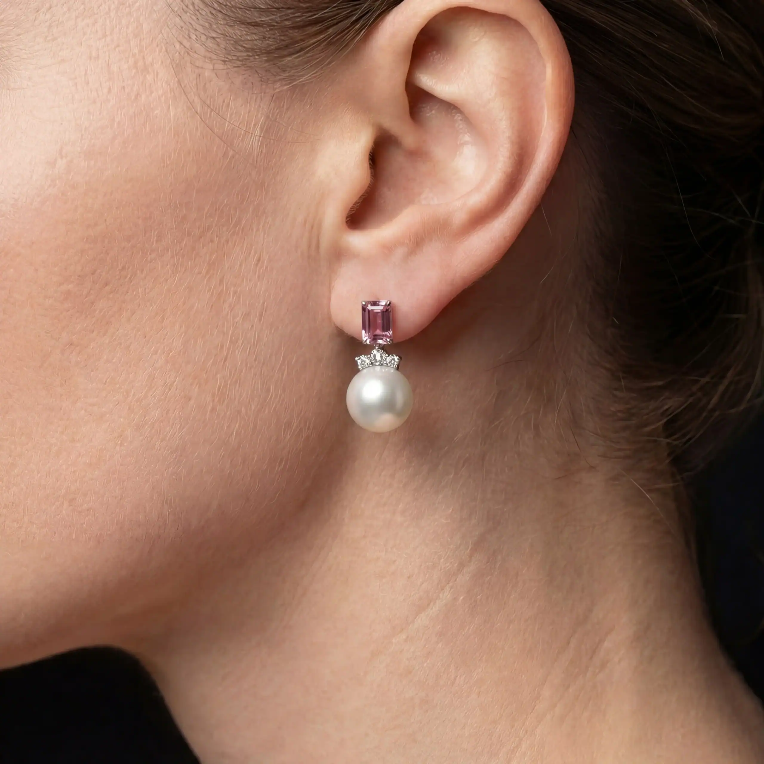 עגילי פנינים וספיר ורוד