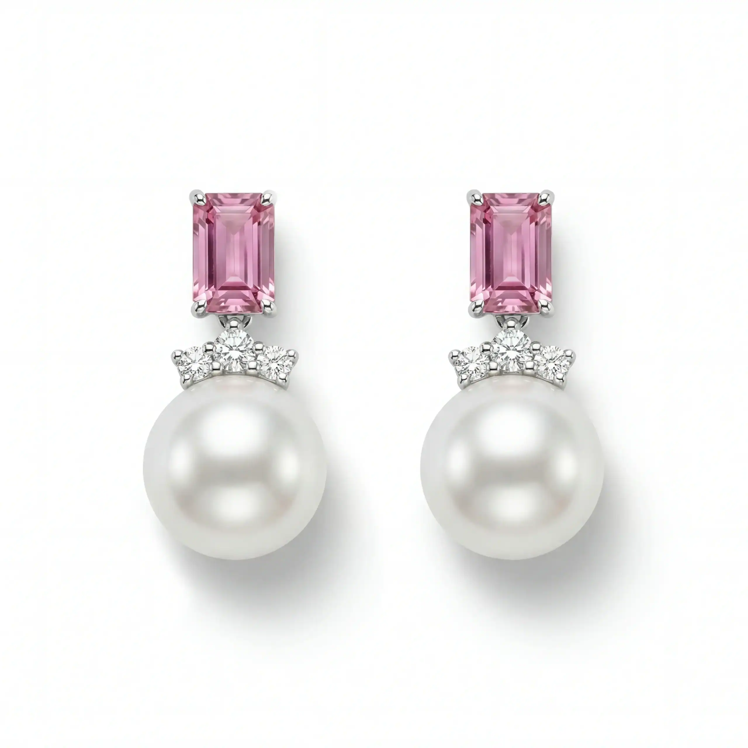 עגילי פנינים וספיר ורוד